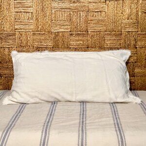 Casaluna White Linen Blend Pillow Sham Pillowcase KING Frayed Edge NEW